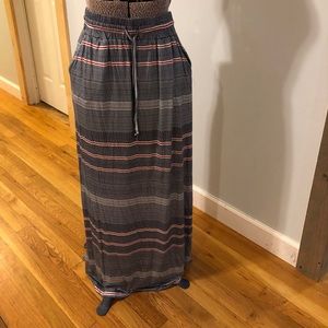 Striped Navy Red White Light Weight Maxi Skirt